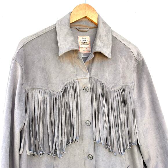 Free People Fringe Out Vegan Suede Faux Leather Gray Grey Jacket Western Small - Picture 6 of 11